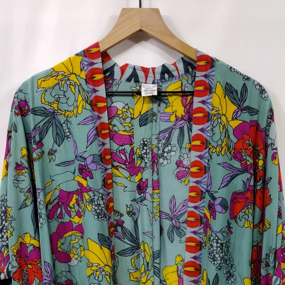 Brooke Webb Floral Kimono Women's OS Multicolor Artsy Coastal Beach Vacation - Picture 2 of 7